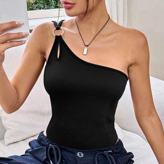 One-Shoulder Jumpsuit With Metal Embellishments