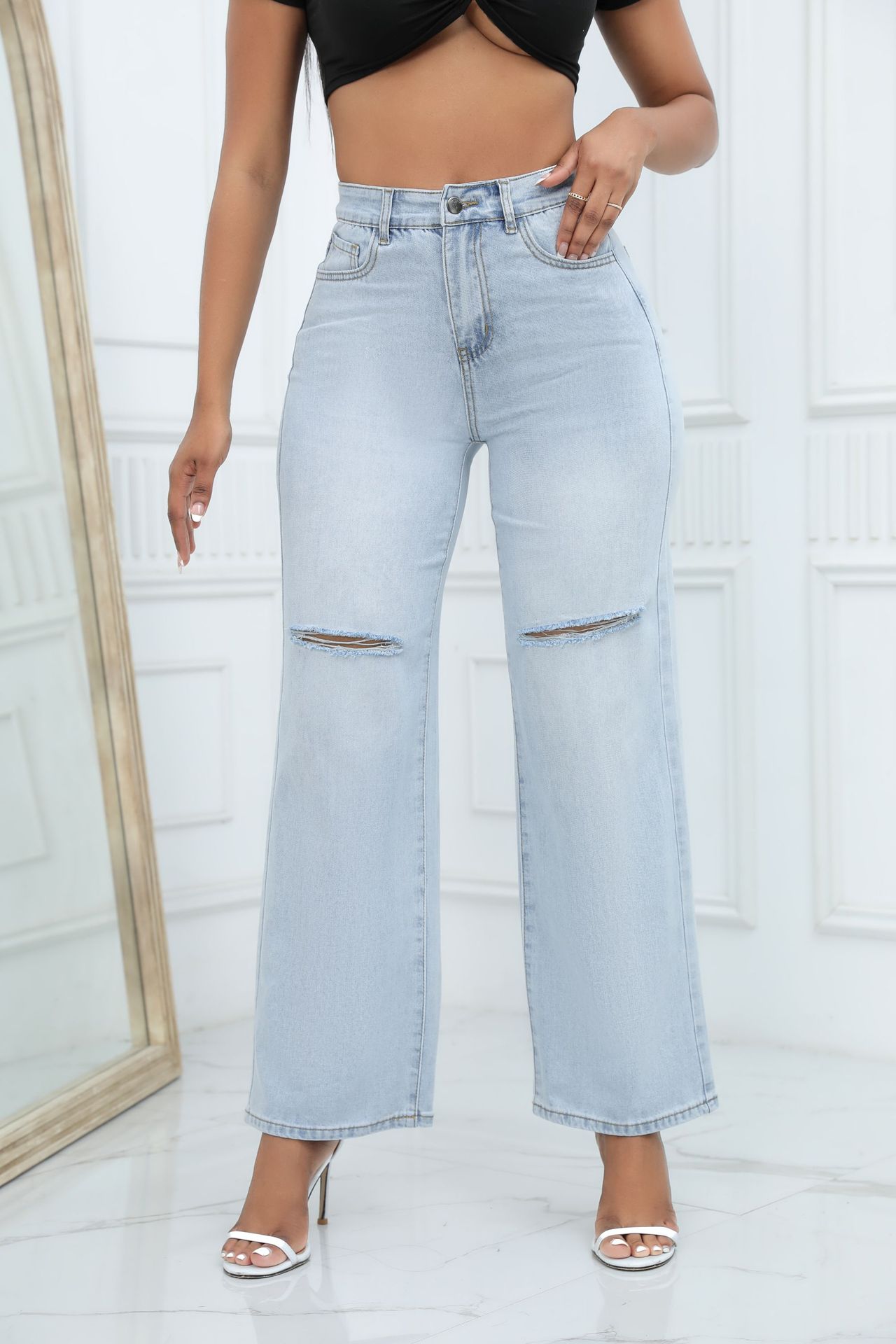 Elegant Ripped Wide-leg