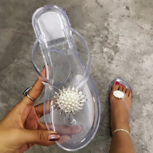 pearl flower flip-flops