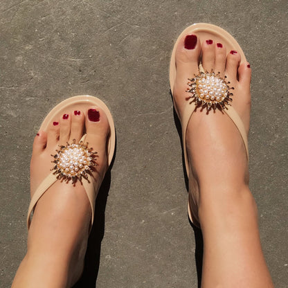 pearl flower flip-flops