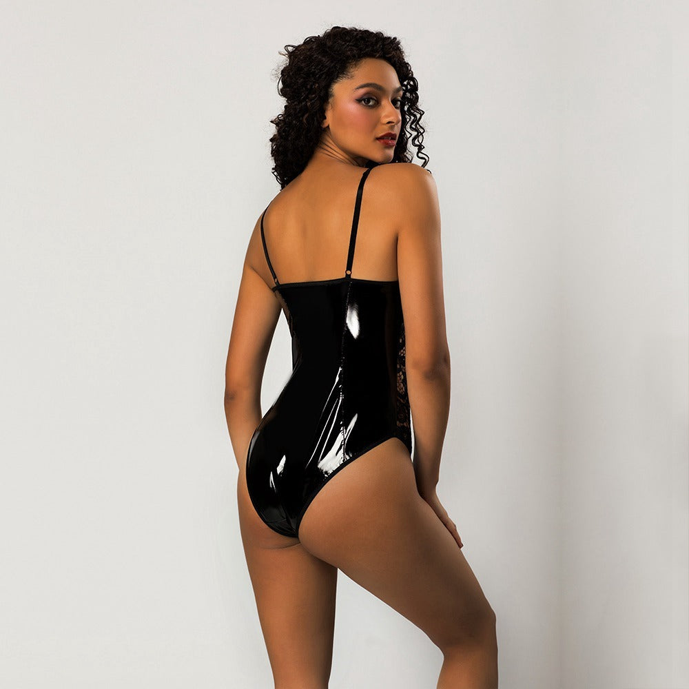 Women's Black Lace Home One Piece Pajamas
