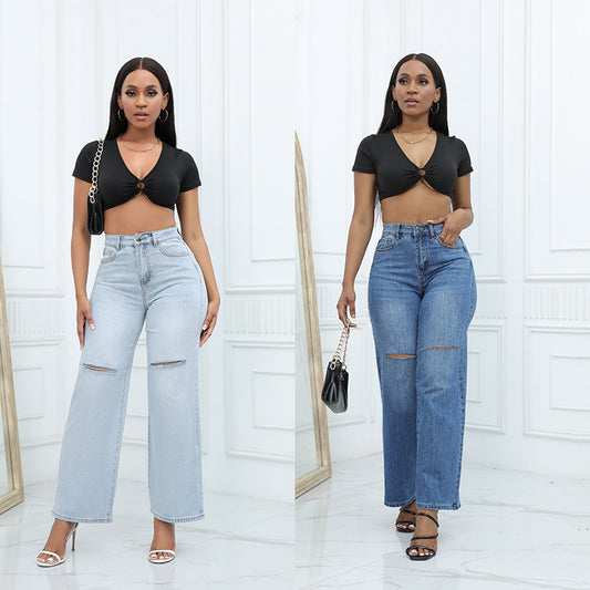 Elegant Ripped Wide-leg