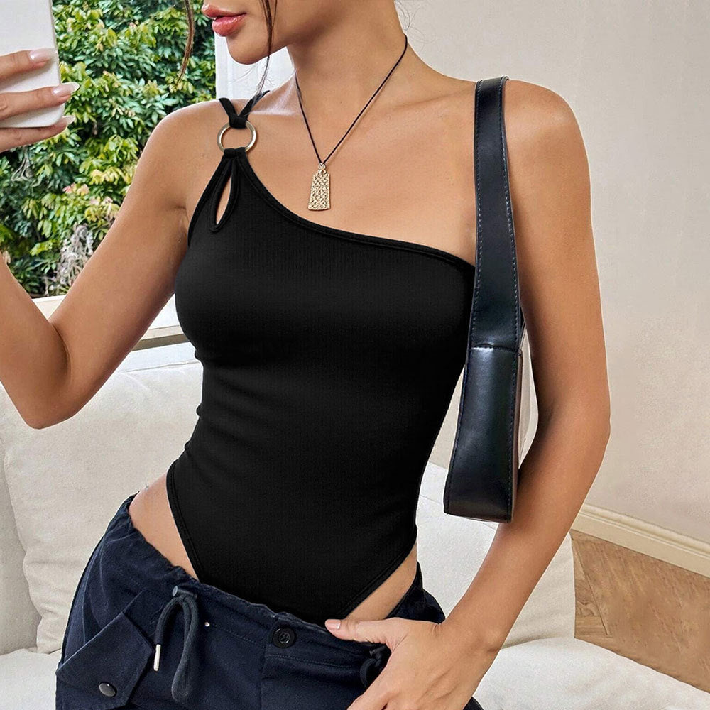 One-Shoulder Jumpsuit With Metal Embellishments
